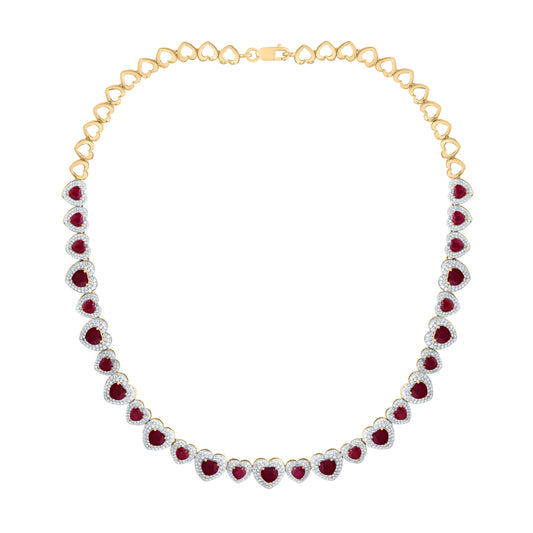 14kt Yellow Gold 3 1/3 Cttw Natural Diamond 11 Cttw Hs Ruby Natural Gem Fashion Heart Necklace, Length: 16 Inch