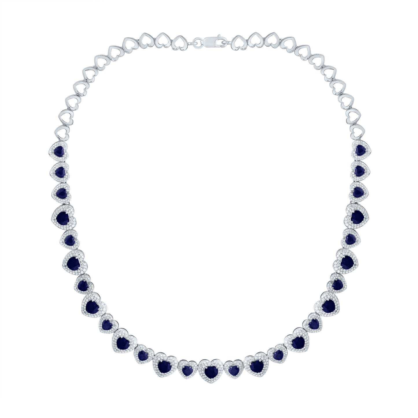 14kt White Gold 3 1/3 Cttw Natural Diamond 10 3/4 Cttw Hs Blue Sapphire Natural Gem Fashion Heart Necklace, Length: 16 Inch