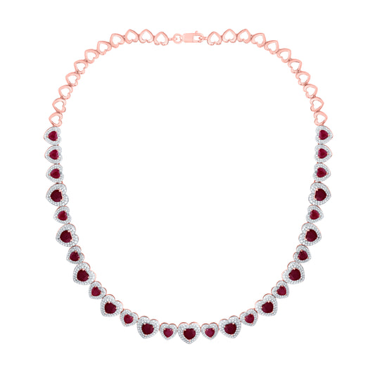14kt Rose Gold 3 1/3 Cttw Natural Diamond 11 Cttw Hs Ruby Natural Gem Fashion Heart Necklace, Length: 16 Inch