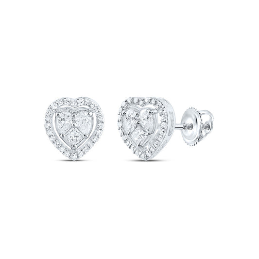 14kt White Gold 1/3 Cttw Natural Diamond Fashion Heart Stud Earring