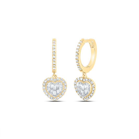14kt Yellow Gold 1/3 Cttw Natural Diamond Heart Dangling Earring