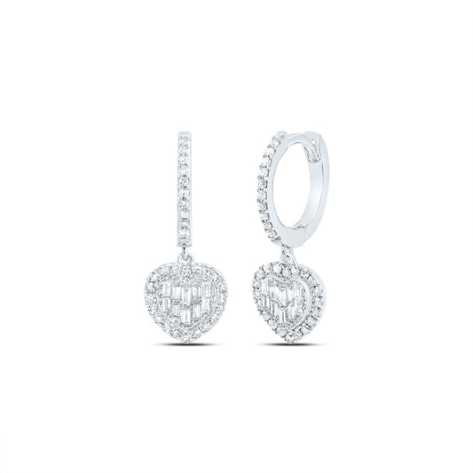 14kt White Gold 1/3 Cttw Natural Diamond Heart Dangling Earring