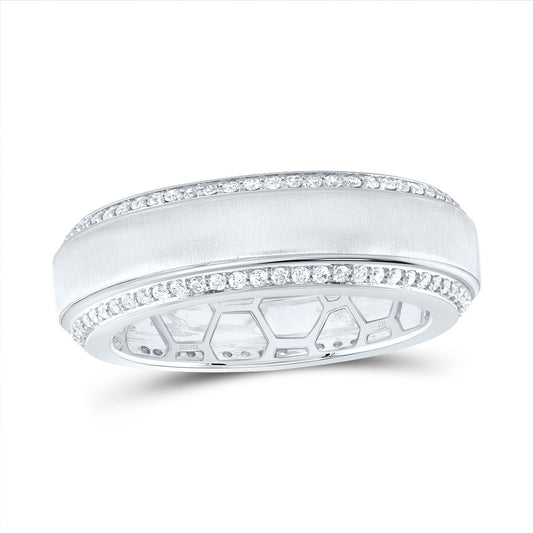 14kt White Gold 3/4 Cttw Natural Diamond Mens Band, Men Size: 8-12