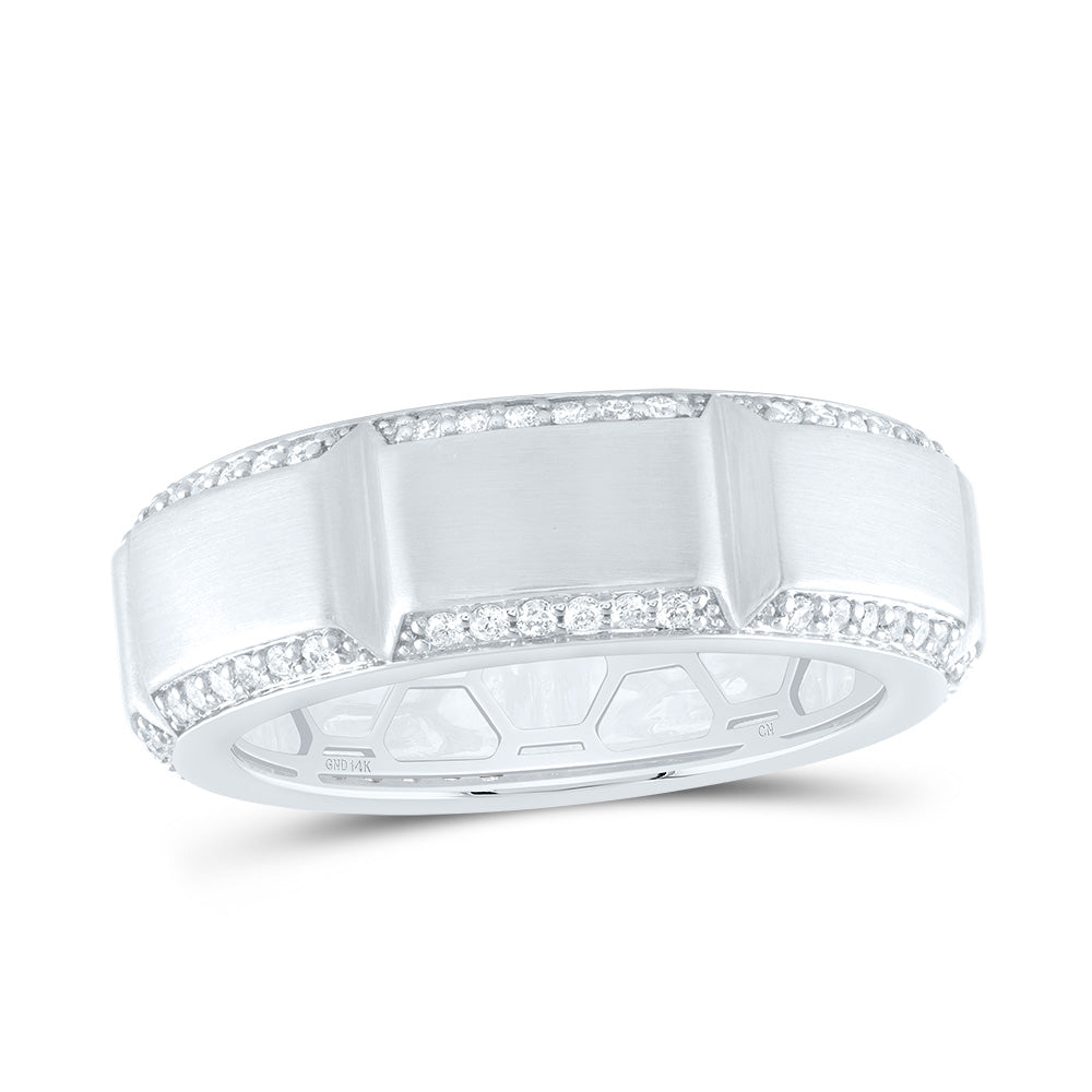 14kt White Gold 5/8 Cttw Natural Diamond Mens Band, Men Size: 8-12