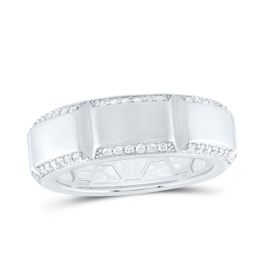 14kt White Gold 5/8 Cttw Natural Diamond Mens Band, Men Size: 8-12