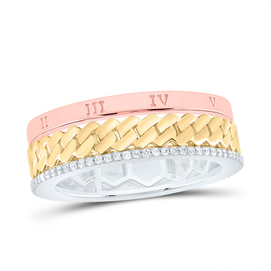 14k Three Tone 1/4 Cttw Natural Diamond Mens Band, Men Size: 8-12