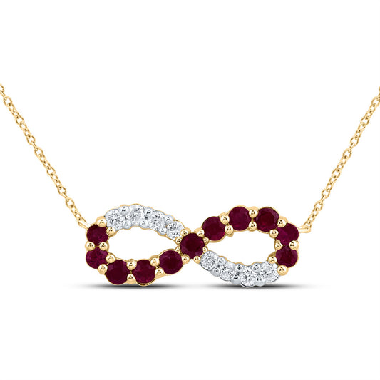 10kt Yellow Gold 1/8 Cttw Natural Diamond 3/8 Cttw Round Ruby Natural Gem Infinity Necklace, Length: 18 Inch