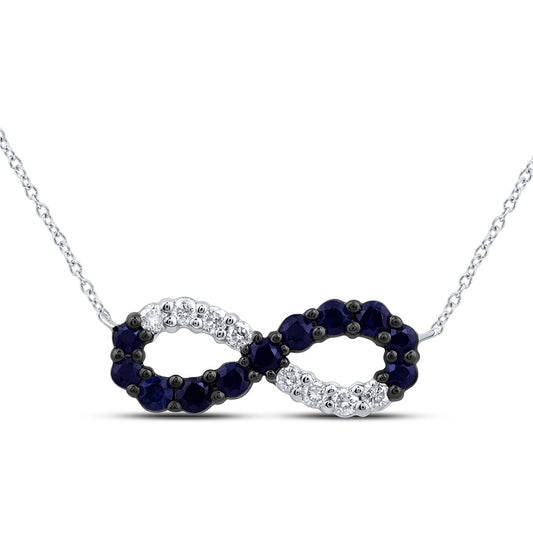 10kt White Gold 1/8 Cttw Natural Diamond 3/8 Cttw Round Blue Sapphire Natural Gem Infinity Necklace, Length: 18 Inch