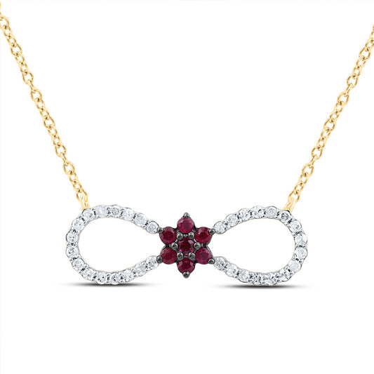 10kt Yellow Gold 1/8 Cttw Natural Diamond and 1/10 Cttw Round Ruby Natural Gem Infinity Necklace, Length: 18 Inch