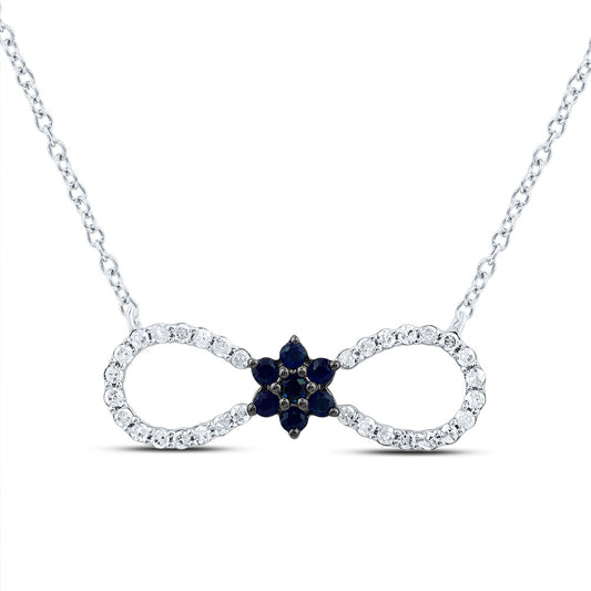 10kt White Gold 1/8 Cttw Natural Diamond and 1/10 Cttw Round Blue Sapphire Natural Gem Infinity Necklace, Length: 18 Inch