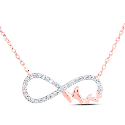 10kt Rose Gold 1/10 Cttw Natural Diamond Infinity Butterfly Necklace, Length: 18 Inch
