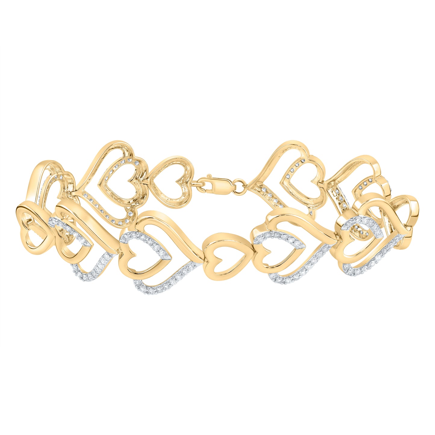 10kt Yellow Or White Or Rose Gold Natural Diamond Fashion Heart Bracelet, Length: 7 Inch