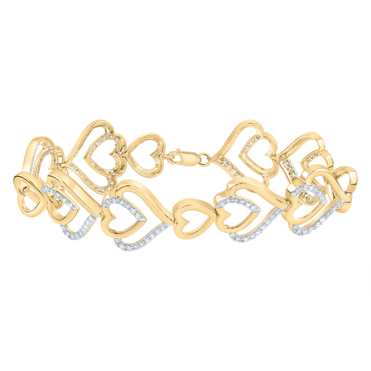 10kt Yellow Or White Or Rose Gold Natural Diamond Fashion Heart Bracelet, Length: 7 Inch