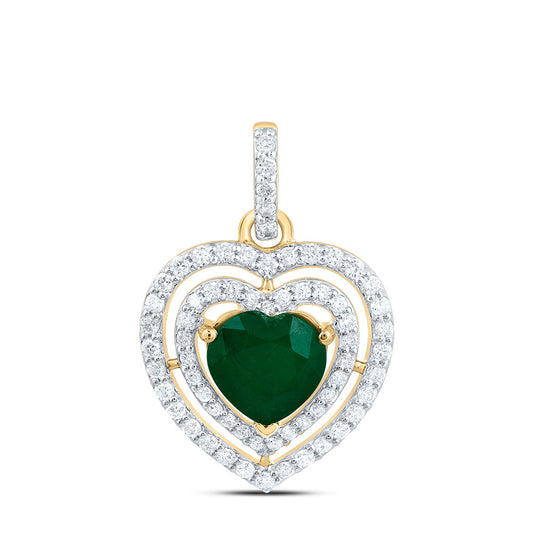 14kt Yellow Or White Gold Natural Diamond 7.50 Mm Heart Emerald Natural Gem Fashion Heart Pendant