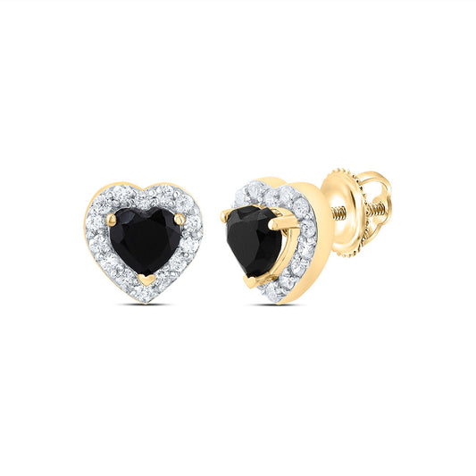 10kt Yellow Gold 1/5 Cttw Natural Diamond 4.60 Mm Heart Black Onyx Fashion Earring