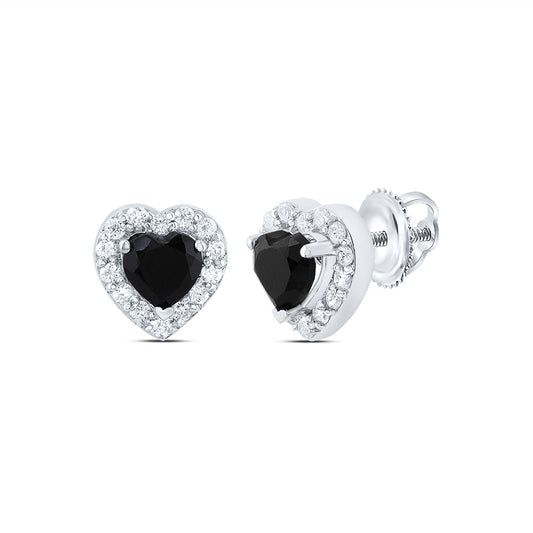 10kt White Gold 1/5 Cttw Natural Diamond 4.60 Mm Heart Black Onyx Fashion Earring