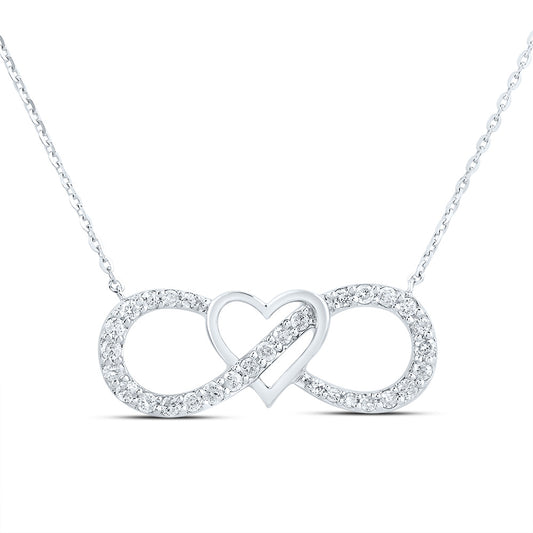 10kt White Gold 1/4 Cttw Natural Diamond Infinity Heart Necklace, Length: 18 Inch