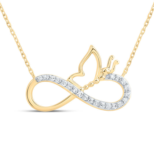 10kt Yellow Gold 1/10 Cttw Natural Diamond Infinity Butterfly Necklace, Length: 18 Inch