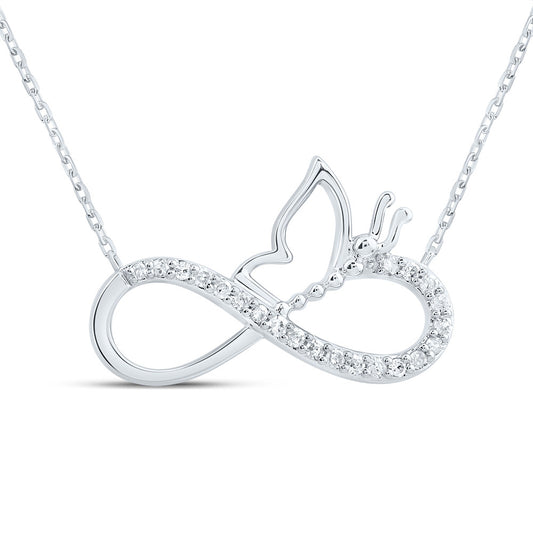 10kt White Gold 1/10 Cttw Natural Diamond Infinity Butterfly Necklace, Length: 18 Inch