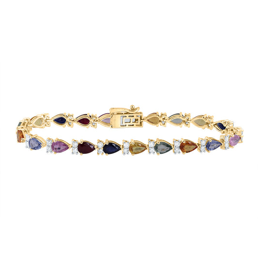 14kt Yellow Or White Gold Natural Diamond 9 Pear Natural Gem Multi Clr Sapphire Bracelet, Length: 7 Inch