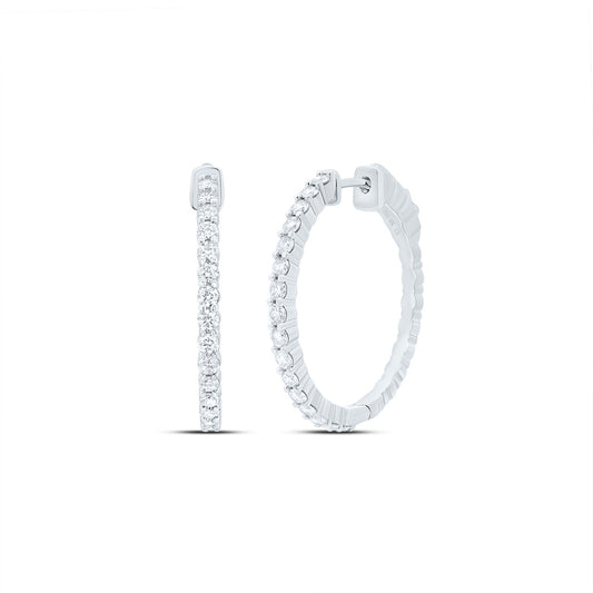 10kt White Gold 7/8 Cttw Natural Diamond Fashion Hoop Earring