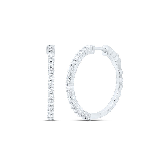 10kt White Gold 1 1/4 Cttw Natural Diamond Fashion Hoop Earring