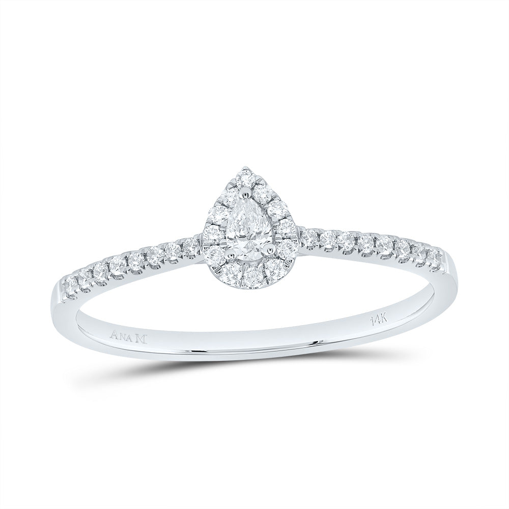 14kt White Gold 1/4 Cttw Natural Diamond Ana M Fashion Promise Pear Wedding Engagement Anniversary Ring, Women Size: 5-9