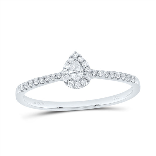 14kt White Gold 1/4 Cttw Natural Diamond Ana M Fashion Promise Pear Wedding Engagement Anniversary Ring, Women Size: 5-9