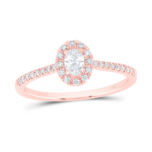 14kt Rose Gold 1/3 Cttw Natural Diamond Ana M and 1/5 Cttw Oval Fashion Promise Oval Wedding Engagement Anniversary Ring, Women Size: 5-9