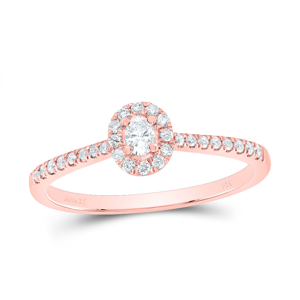14kt Rose Gold 1/4 Cttw Natural Diamond Ana M Fashion Promise Oval Wedding Engagement Anniversary Ring, Women Size: 5-9