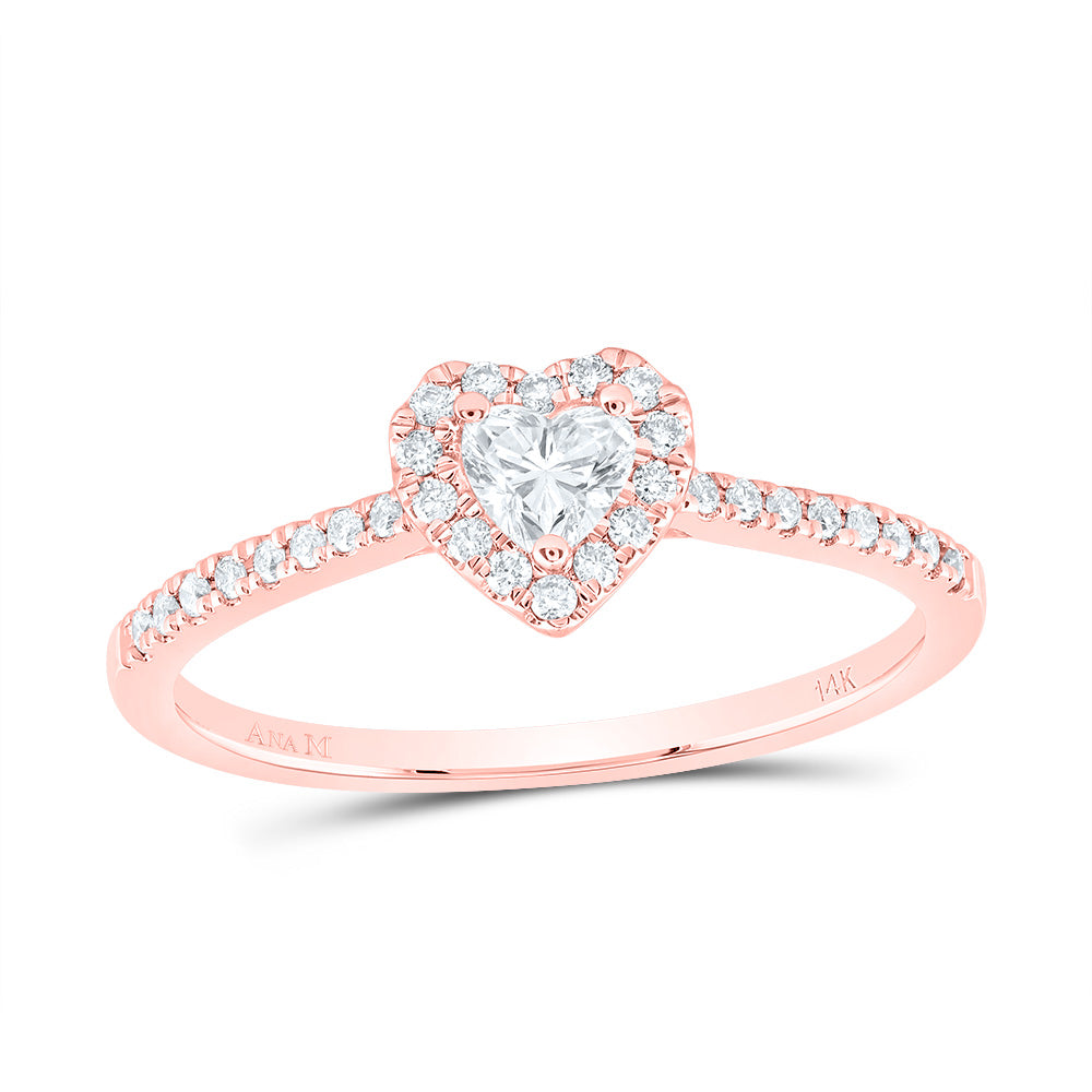 14kt Rose Gold 1/3 Cttw Natural Diamond Ana M and 1/5ct-cht Fashion Promise Heart Wedding Engagement Anniversary Ring, Women Size: 5-9