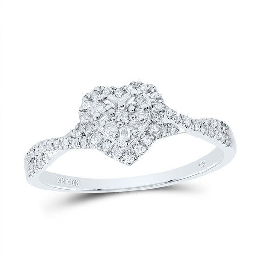 10kt White Gold 1/4 Cttw Natural Diamond Fashion Heart Wedding Engagement Anniversary Ring, Women Size: 5-9