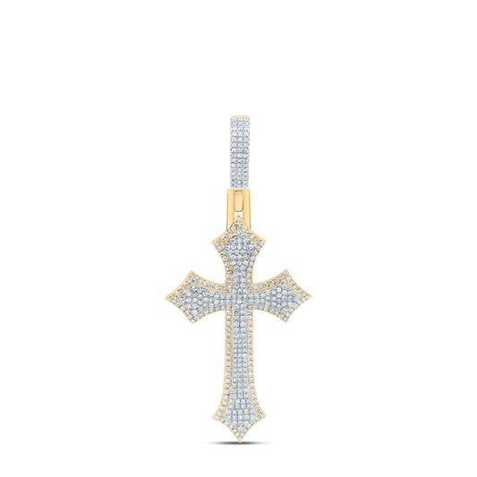 10kt Yellow Gold 1 3/8 Cttw Natural Diamond Cross Pendant