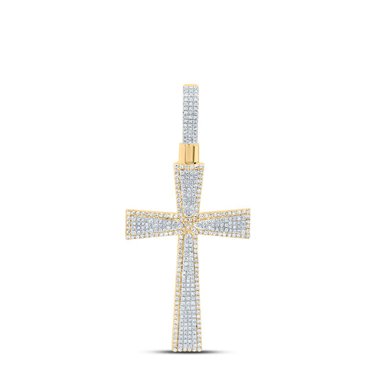 10kt Yellow Gold 1 3/8 Cttw Natural Diamond Cross Pendant