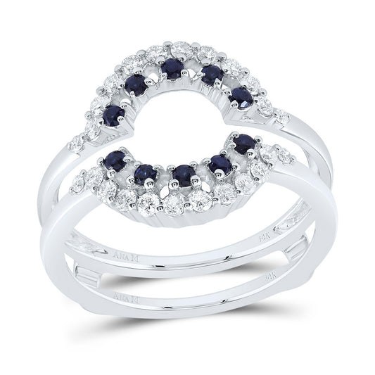 14kt White Gold 1/3 Cttw Natural Diamond Ana M and 1/5 Cttw Round Blue Sapphire Natural Gem Wedding Engagement Anniversary Enhancer Ring, Women Size: 5-9