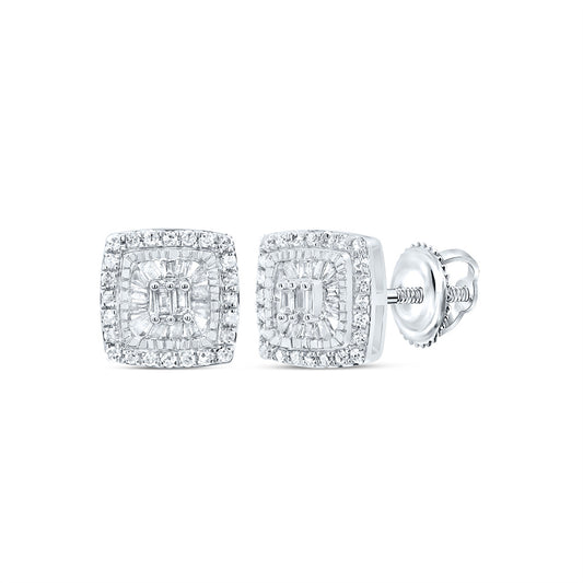10kt White Gold 1/3 Cttw Natural Diamond Cushion Baguette Earring