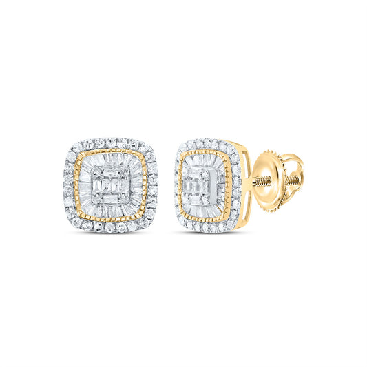 10kt Yellow Gold 5/8 Cttw Natural Diamond Cushion Baguette Earring