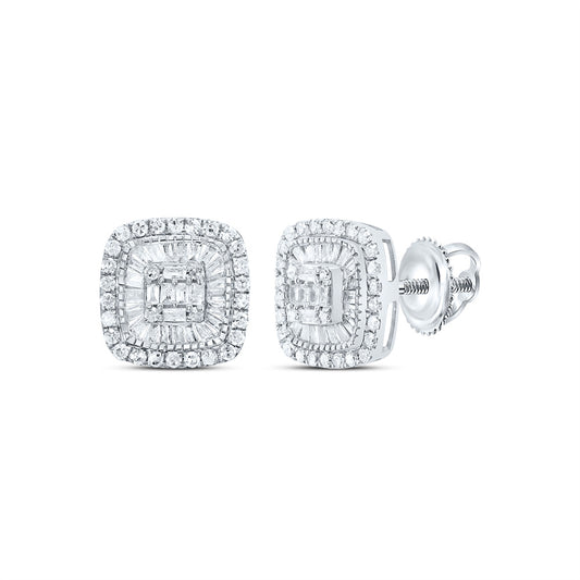 10kt White Gold 5/8 Cttw Natural Diamond Cushion Baguette Earring