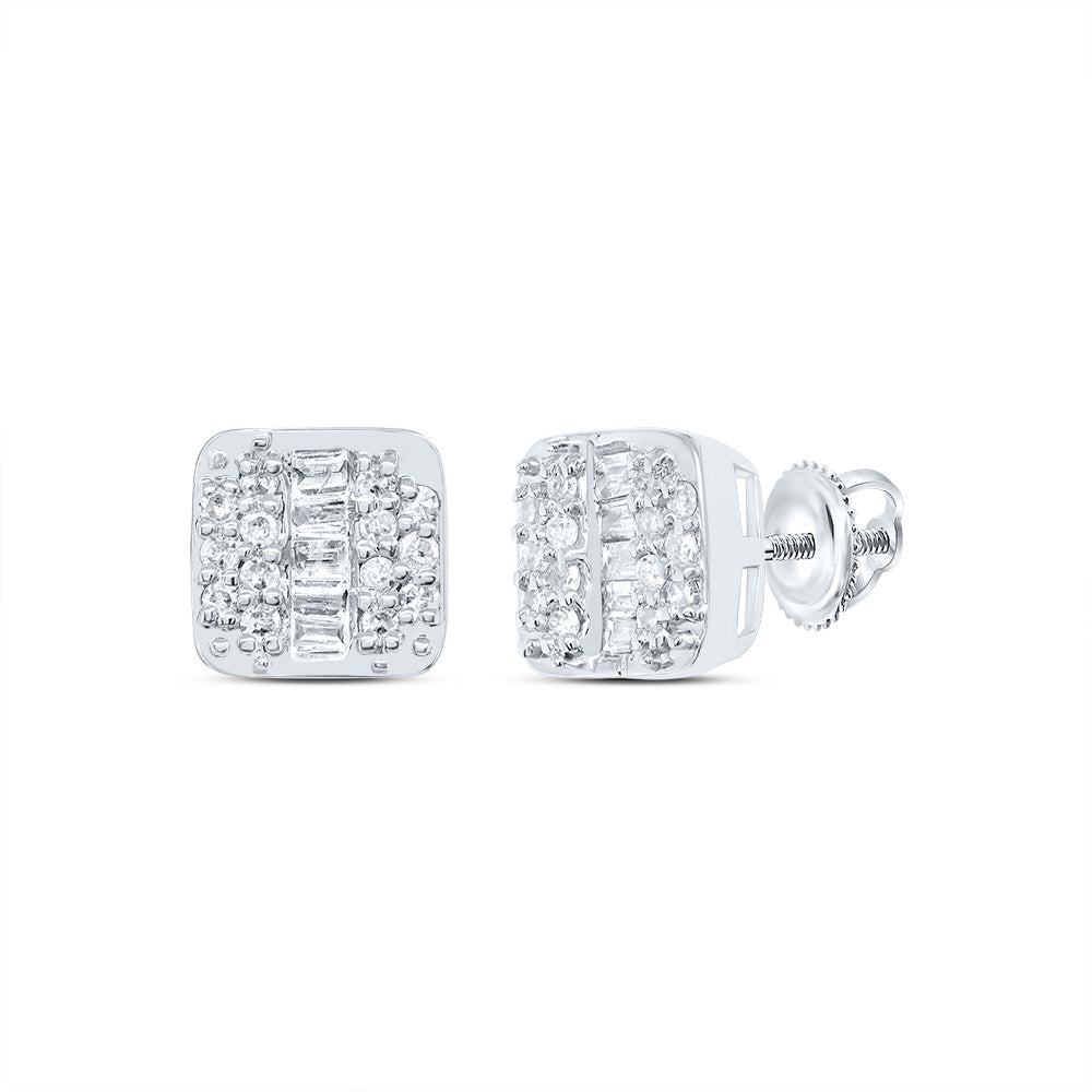 10kt White Gold 1/8 Cttw Natural Diamond Cushion Stud Earring