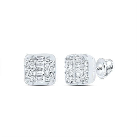 10kt White Gold 1/8 Cttw Natural Diamond Cushion Stud Earring