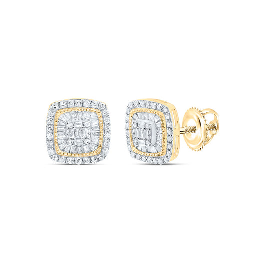 10kt Yellow Gold 3/4 Cttw Natural Diamond Cushion Baguette Earring