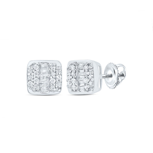 10kt White Gold 1/4 Cttw Natural Diamond Cushion Stud Earring