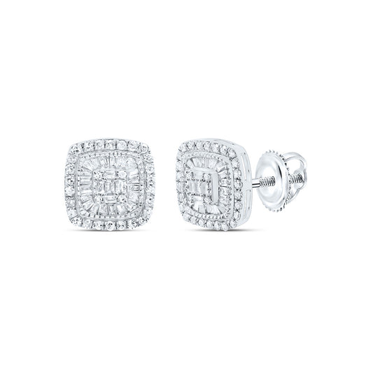 10kt White Gold 3/4 Cttw Natural Diamond Cushion Baguette Earring