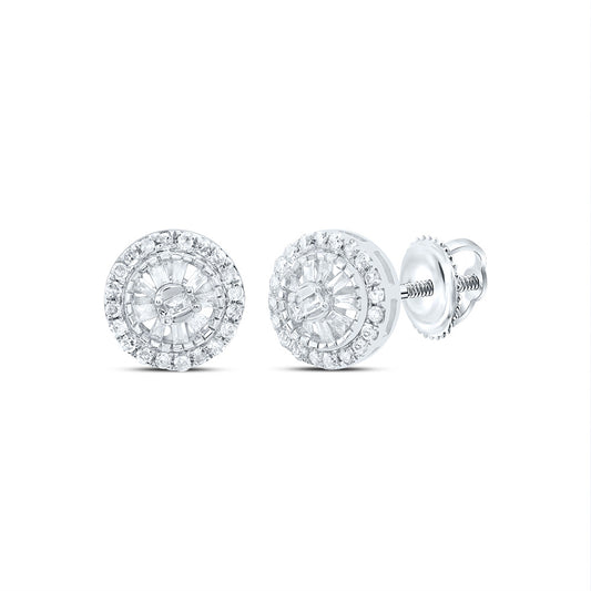 10kt White Gold 1/5 Cttw Natural Diamond Round Baguette Earring