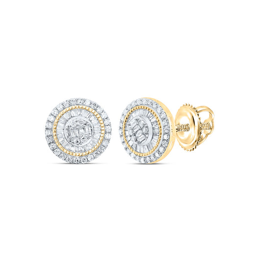 10kt Yellow Gold 5/8 Cttw Natural Diamond Round Baguette Earring
