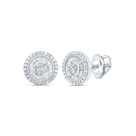 10kt White Gold 5/8 Cttw Natural Diamond Round Baguette Earring