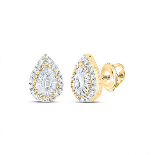 10kt Yellow Gold 1/4 Cttw Natural Diamond Pear Baguette Earring