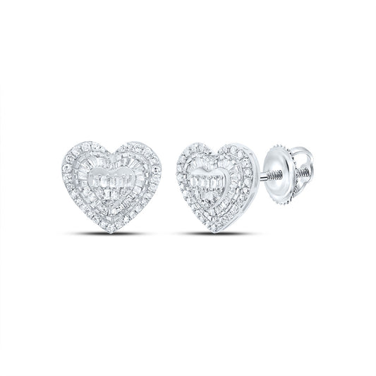 10kt White Gold 3/4 Cttw Natural Diamond Heart Baguette Earring