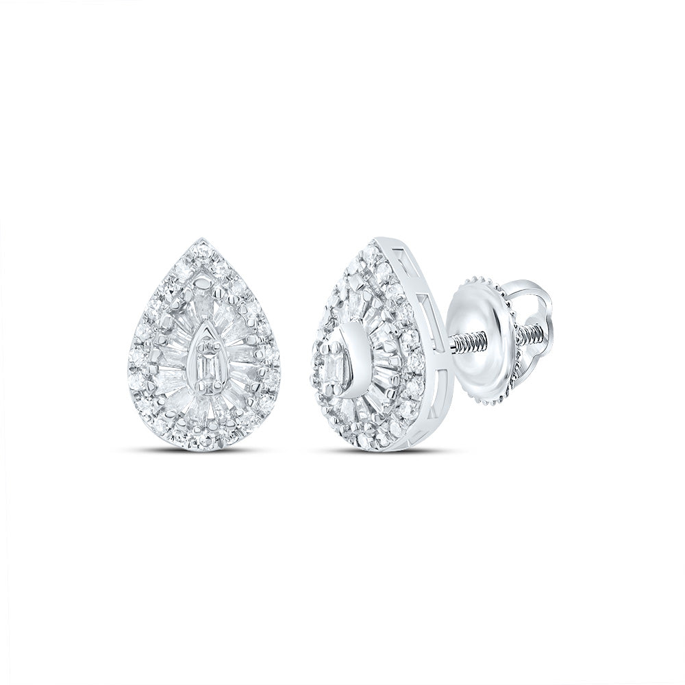 10kt White Gold 1/4 Cttw Natural Diamond Pear Baguette Earring