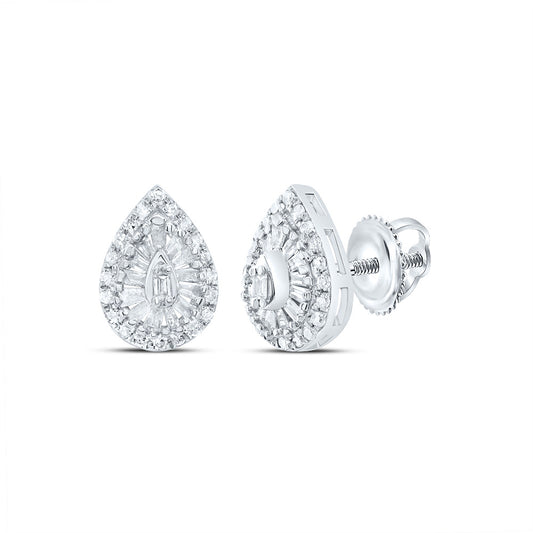 10kt White Gold 1/4 Cttw Natural Diamond Pear Baguette Earring